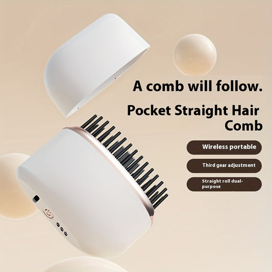 Mini wireless hair straightening comb, portable small hair straightening comb, USB charging portable hair straightener brush, compact heated comb