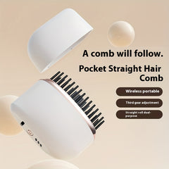 Mini wireless hair straightening comb, portable small hair straightening comb, USB charging portable hair straightener brush, compact heated comb