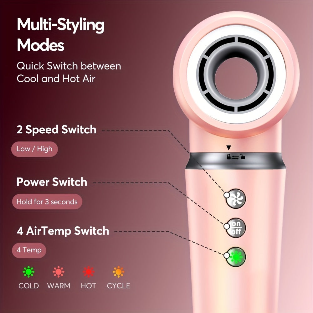 Sèche-cheveux brosse 5-en-1 avec embouts pour lisser, boucler et sécher, moteur haute vitesse, technologie ionique, avec sac rose