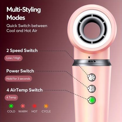 Sèche-cheveux brosse 5-en-1 avec embouts pour lisser, boucler et sécher, moteur haute vitesse, technologie ionique, avec sac rose