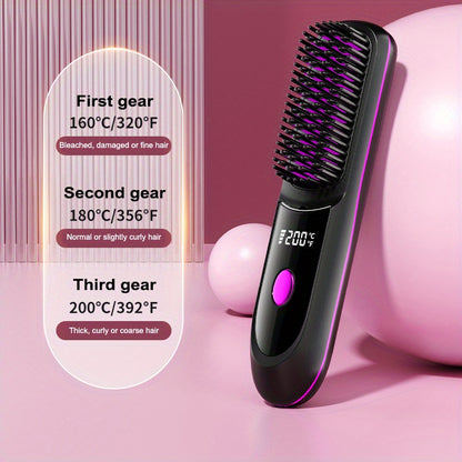 Portable Wireless Straightening Brush Type-C Quick Charge & Seat Charge Double Charging LCD Screen Display Constant Temperature Portable Styling Tool 2600/3200mAh Lithium Batter
